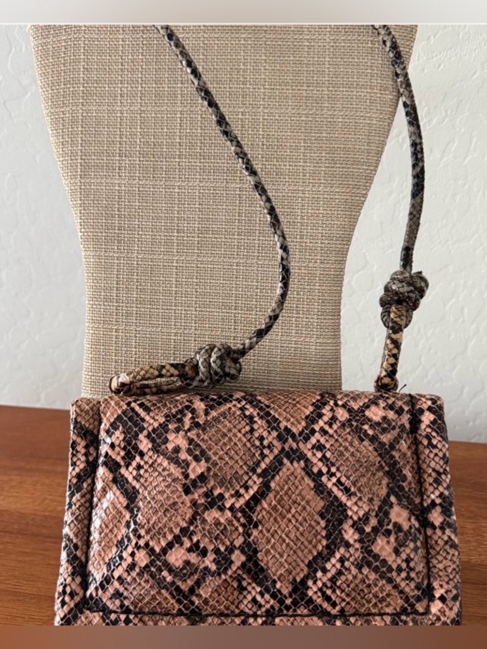 Zara Puffer Snake-Print Crossbody Bag in Tan and Black